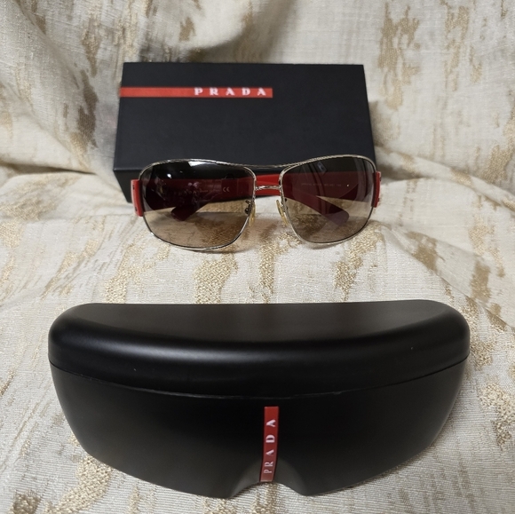 Prada Aviator Red Sunglasses Silver Tone Metal Gradient Lenses Includes Vintage - Picture 1 of 16